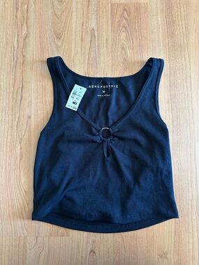 Aeropostale Women's Black keyhole Cropped Tank Top